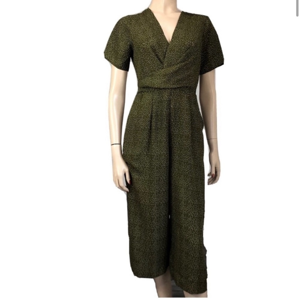 LELIS polka dots jumpsuit V-neck short sleeve back zipper side pocket